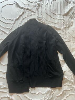 Black Open-Front Rib Trim Cardigan